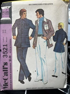 Vintage 70er Jahre McCalls Muster #3521 Herren Jacke Hose Brustumfang 38 Taille 32 ungeschnitten - Bild 1 von 5