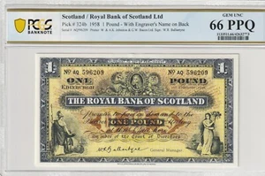Scotland 1958 1 Pound PCGS Certified Banknote UNC 66 Gem PPQ Pick 324b - Picture 1 of 2