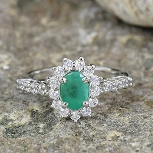 Natural Emerald Ring 925 Sterling Silver Ring For Women Wedding Ring Dainty Gift - Picture 1 of 4