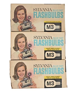 Vintage Sylvania Blue Dot Flashbulbs M3 Original Box 36 Clear Bulbs/3 Boxes NOS - Picture 1 of 7