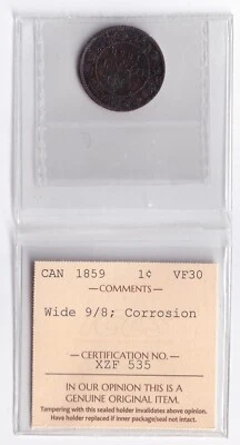 Canada 1859 1c One Large Cent Queen Victoria ICCS Graded VF 30 Wide 9/8 - Image 1 of 2