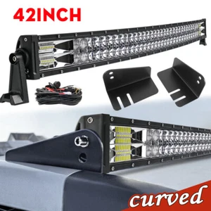 Fits FORD RANGER WILD TRAK Curved 42" LED LIGHT BAR With ROOF RAIL MOUNTS + Wire - Picture 1 of 12