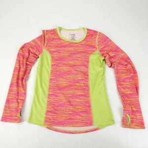 Danskin Gym Shirt Girls Youth Large 10 12 Neon Pink Yellow Long Sleeve Drimore - Picture 1 of 7