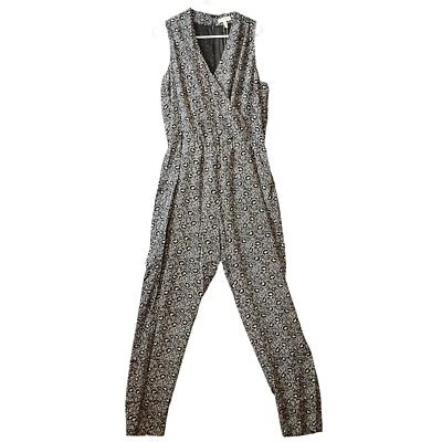 Macacão Rebecca Taylor estampa floral preto e branco seda sem mangas tamanho 12 novo - Imagem 1 de 4