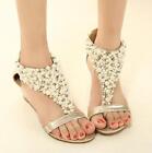 Womens Open Toe Wedge Pearl Beaded Strap High Heels Bohemia Sandals Shoes pumps 