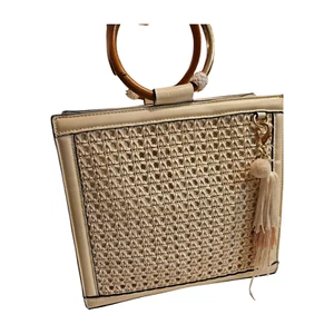 VINTAGE Aldo HANDBAG (NEW/NWOT) Dual ROUND Top Handle BAG Ivory SQUARE Boho Core - Picture 1 of 9