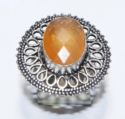 Top Quality Orange Onyx Oval Shape Gemstone Handmade Ring Jewelry Size 8 Inches - Image 1 of 4