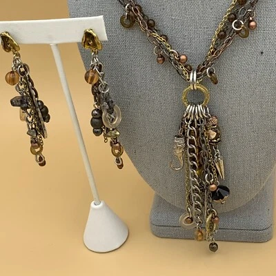 Juego de collar y pendientes Treska espigas de gota en Y ganchos cadenas arte vidrio y esmalte Foto 1 de 4