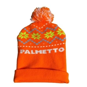 Palmetto Patterned Unisex Orange Pom Beanie Hat - Foto 1 di 4
