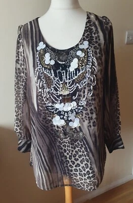 Changes By Together Womens Chiffon Sequin Top Size 14 Leopard Pattern - Image 1 of 4