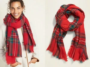 Neu mit Etikett Old Navy lange Flanelldecke Schal Halstuch Tartan Pashmina rot kariert - Bild 1 von 6