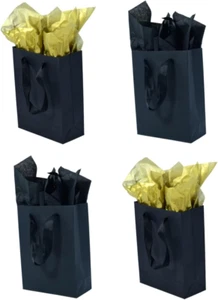 Small Gift Bags with Handles & Tissue Paper,4 Pack Small Black Gift Bags,Paper B - Picture 1 of 6