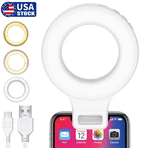 Clip on Ring Light Rechargeable 60 LED Selfie Ring Light for Phone Tablet 3 Mode - Picture 1 of 11