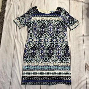 Antonio Melani Blue Patterned Black/Mythic Terri Dress Size 10 FREE SHIPPING! - Picture 1 of 8