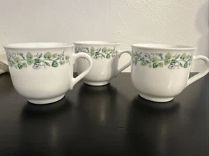 Lot of 3 Martha Stewart Everyday Tea Cups Mugs Set White w/ Purple & Green Vines - Picture 1 of 11