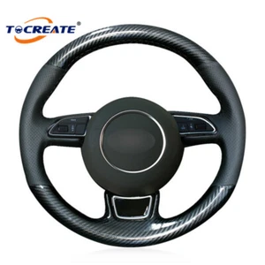 Cubierta de volante de cuero de fibra de carbono PU HÁGALO USTED MISMO para Audi A1 A3 A5 A7 #TDXF - Imagen 1 de 9