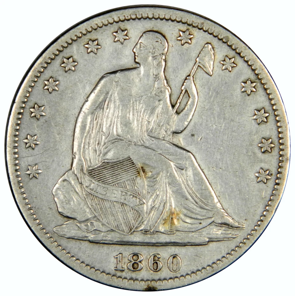 1860-S SEATED LIBERTY HALF DOLLAR ~ SCARCER MEDIUM S MINT MARK! ~ NICE XF! - Image 1 of 2