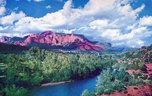 Cartolina Oak Creek Arizona Stream Near Sedona Clouds Cliffs - Foto 1 di 2