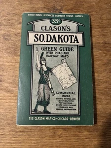 Antique 1910's 110 Years Old Clason's South Dakota Green Guide Road RR Map - Picture 1 of 4