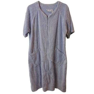 Bata de chenilla Woman Within azul de felpa grande de longitud media con cremallera con bolsillos #C-1 Foto 1 de 4