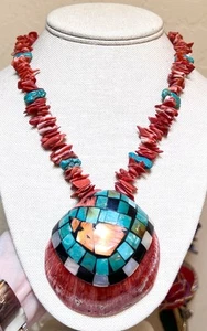 Espectacular Collar Ava Marie Coriz Santo Domingo Turquesa, Incrustación Espinosa Concha - Imagen 1 de 18