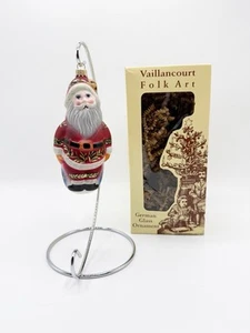 Vtg Vaillancourt Folk Art Christmas Santa Claus w/toy bag & Bell Glass Ornament - Picture 1 of 2