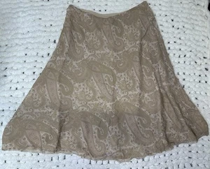 RALPH LAUREN Silk 100% Beige Ivory Pastel Color Paisley A-line Skirt Size M - Picture 1 of 5