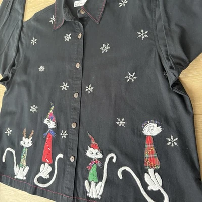 Camisa De Colección Abuela Fea Navidad Gatos En Suéteres Sombreros 2XL Divertida Fiesta Top Foto 1 de 4