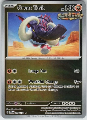 Pokemon Great Tusk 096/162 SV05: Temporal Forces NM Reverse Holo card - Image 1 of 2