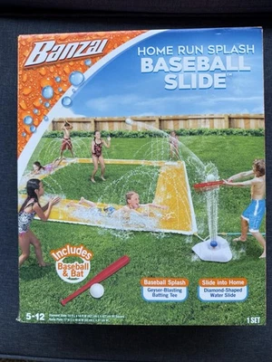 BANZAI Home Run Splash Baseball Inflatable Outdoor Backyard Water Slide - Image 1 of 4