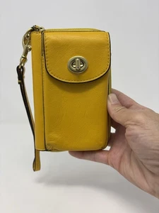 Vintage Coach Campbell Leather Zip Around Turnlock Wristlet Wallet Yellow Gold - Picture 1 of 16