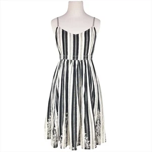 PLENTY BY TRACY REESE Striped Embroidered Fit & Flare Dress Black/Ivory Size 4 - Picture 1 of 8