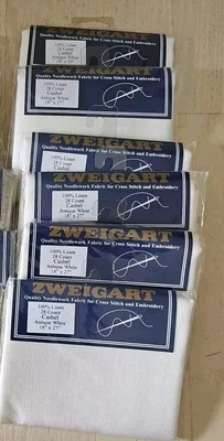 EACH Zweigart Cashel 100% Linen 28 Count 18"×27" Antique White Canvas Fabric  - Image 1 of 3