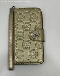 Michael Kors Cell Phone Case Gold Embossed Logo Print Wallet Snap for iPhone - Photo 1 sur 6