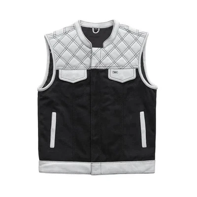 Chaleco Personalizado de Cuero/Denim Blanco y Negro para Hombre Motociclista Club Foto 1 de 4