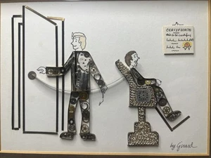Vintage Folk Art Girard Sensoli dentista ricambi metallo incorniciato opaco anni '60 - Foto 1 di 6