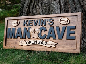 Personalized Man Cave Wooden Sign Football Man Cave Pub Bar Decor Men Cave Sign - Picture 1 of 5