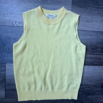 Madewell 100% Cachemira Reciclada Cuello Redondo Amarillo Preppy Suéter Chaleco Académico Foto 1 de 4