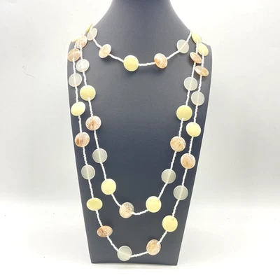 Vintage Multi Strand Beaded Necklace Lucite Disc Long Boho Layered Retro - Image 1 of 4