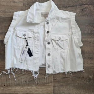 Liverpool Eco White Distressed Destroyed Jean Jacket Vest Cropped XL NEW - Picture 1 of 5