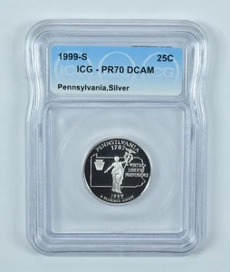 1999-S Washington State Quarter Pennsylvania Silver PR70 DCAM ICG *8305 - Picture 1 of 5
