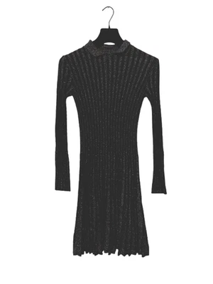 M Missoni Black Long Sleeve Pleated Collar Dress with Purple Lurex insertions, S - Immagine 1 di 3