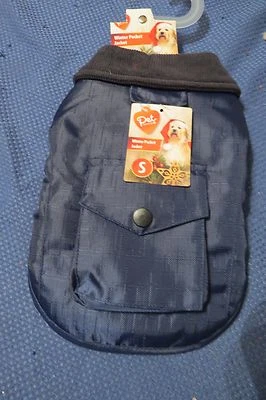 NUEVO, PET CENTRAL DK AZUL MARINO INVIERNO BOLSILLO PERRO CHAQUETA, CUELLO PANA TALLA S Foto 1 de 4