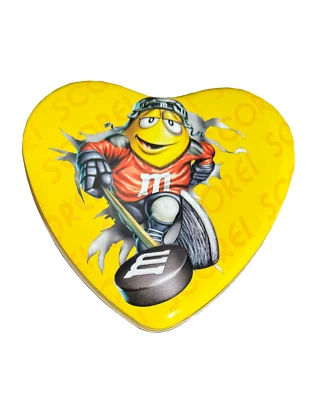 M&M's Sports Heart Tin 2008 Hockey Theme Featuring Yellow - Image 1 of 4