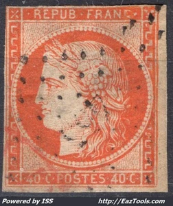 FRANCE CERES 40c ORANGE N° 5 AVEC OBLITERATION PETIT CHIFFRE A VOIR - Picture 1 of 2