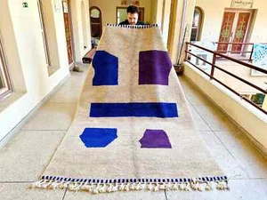 New Hand Knotted Morroccan Rug Brown and Blue Abstract Beni Ourain Handmade Kids - Picture 1 of 9