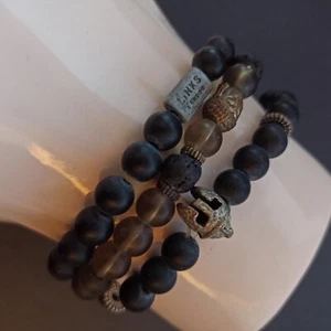 Men's Bracelet Black Mala Beads Buddha Knight Stretchy Silver Tone Lot 3 Fashion - Picture 1 of 24