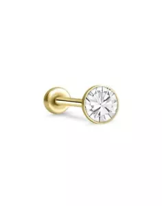 Threadless Labret Nose Ring Monroe Push Pin Stud Yellow Gold Steel 3mm CZ - Picture 1 of 14