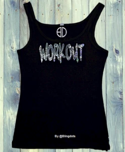 Women Workout Bling Shirt Sequins Tank Top Gym Training Crossfit no rhinestones - Foto 1 di 5