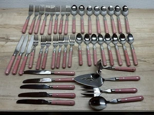 Vintage Lifetime Edelstahl rosa Griffe 43 Stück Edelstahl Besteck Set Korea - Bild 1 von 16